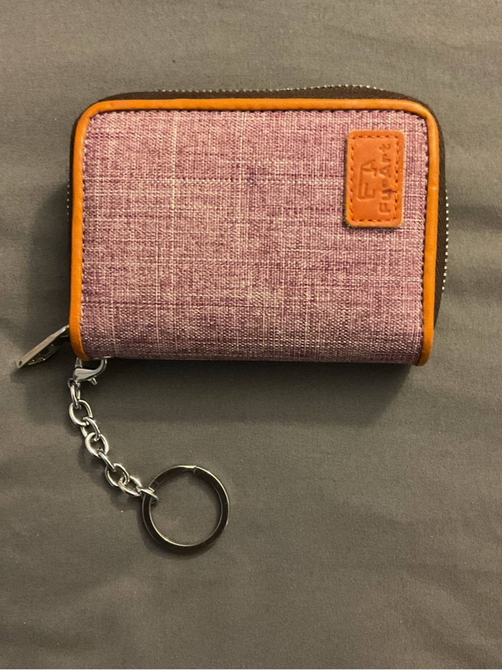 Compact Zip Key Wallet in Mauve with Tan Trim